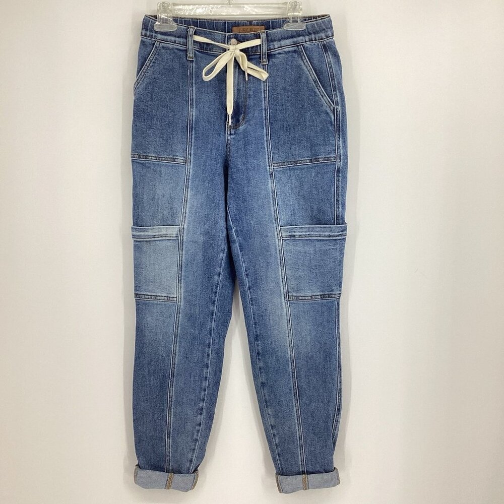 Judy Blue High Waist Pull On Jogger Jeans Womens 5/27 Blue Cotton Drawstring